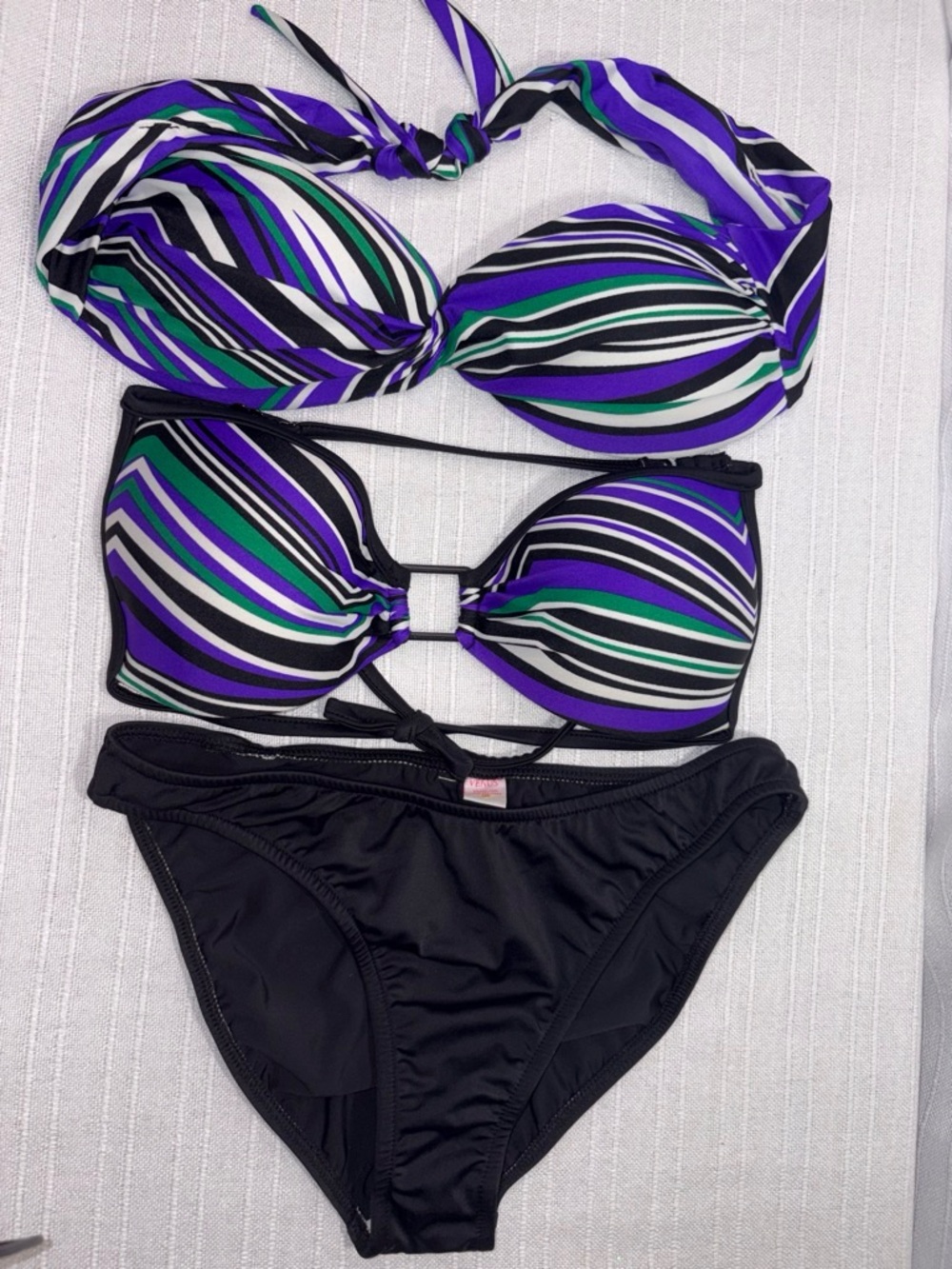 Venus Striped Swimsuit Set Push Up Tops (C) Black Briefs (10)